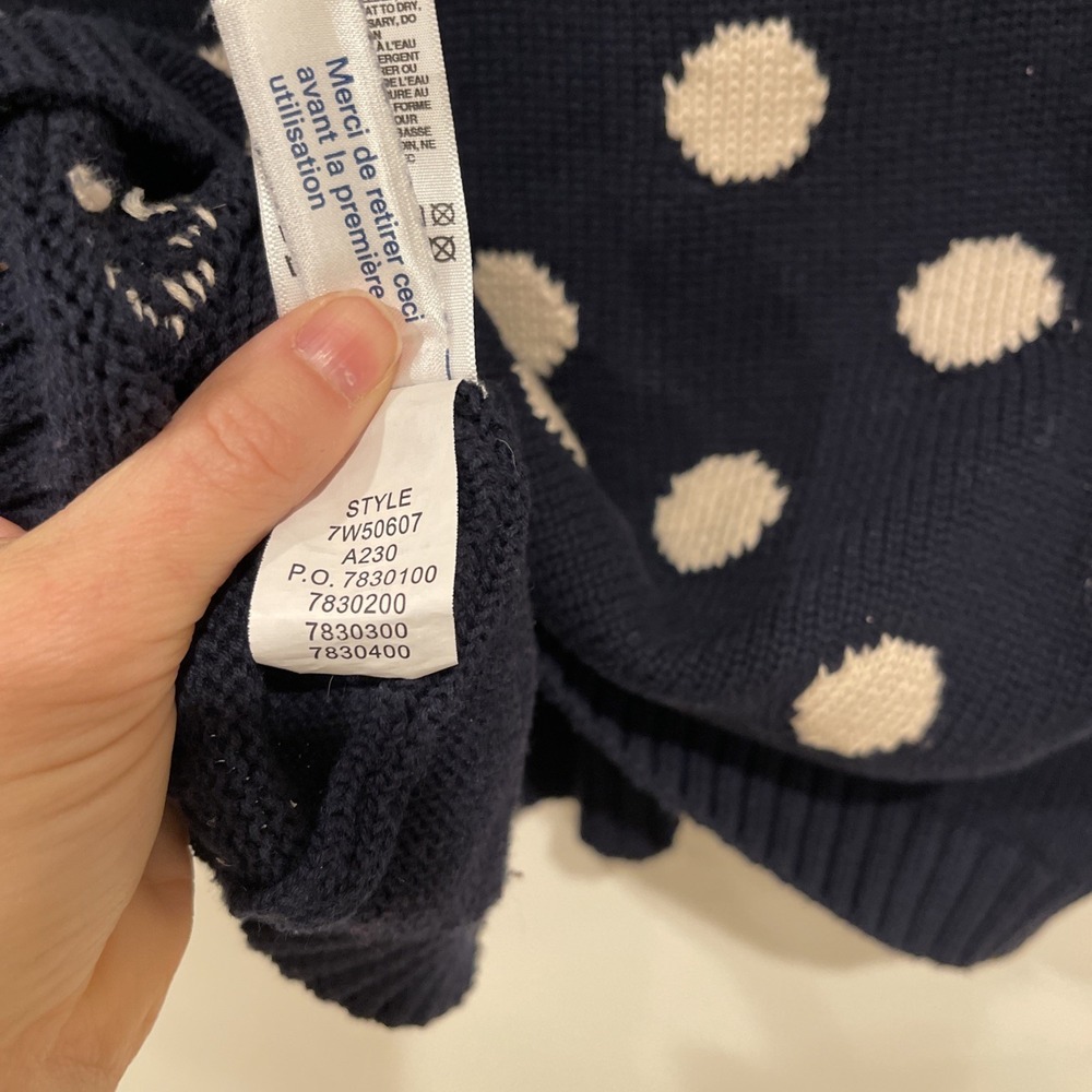 Women's Medium Navy Polka Dot Sweater 3/4 chunky Knit Twee Preppy academia - Picture 8 of 11